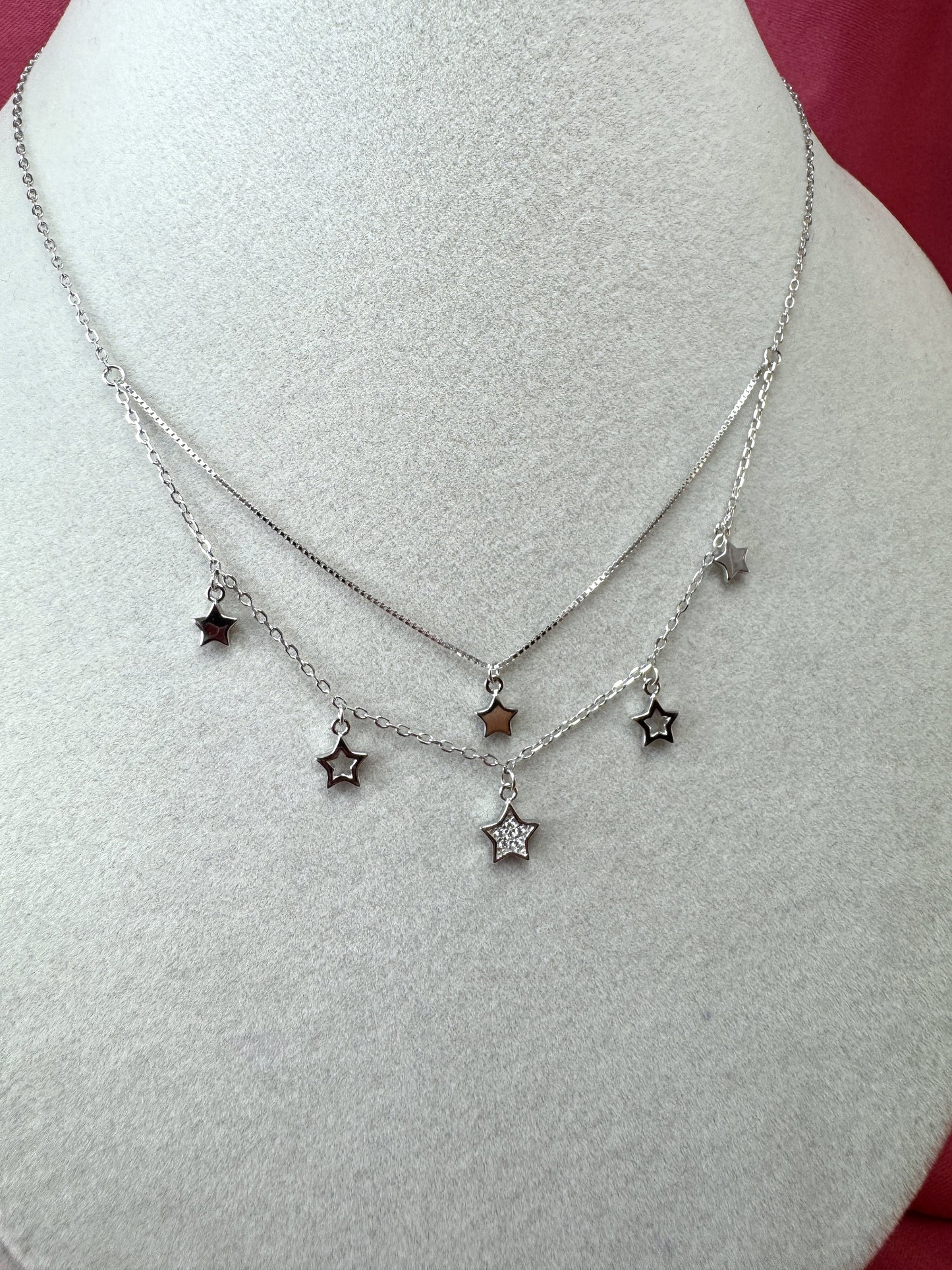 Collana doppio filo con 5 stelle e stellina liscia