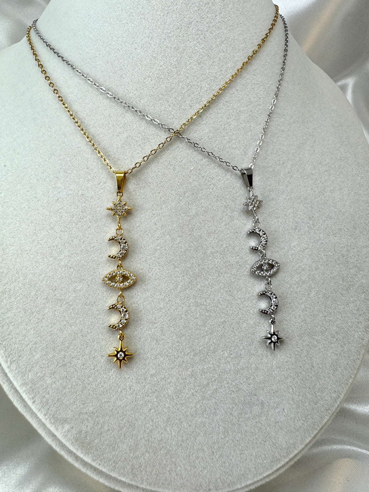 Collana con pendente luna, scintilla, occhio