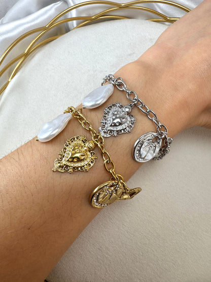 Bracciale cuori sacri e madreperla
