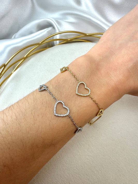 Bracciale con cuori fissi aperti