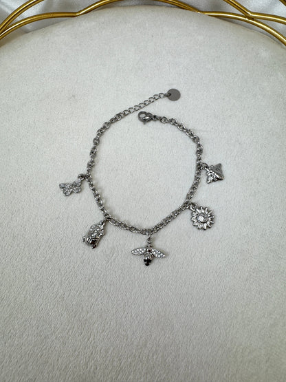 Bracciale con scarabeo, api e girasole