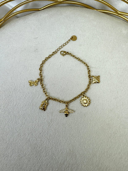 Bracciale con scarabeo, api e girasole