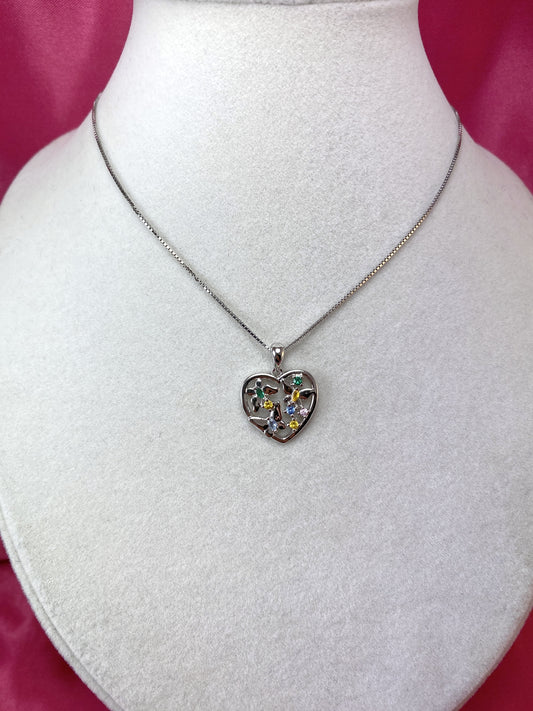 Collana con cuore, farfalle e zirconi colorati