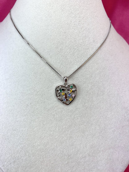 Collana con cuore, farfalle e zirconi colorati
