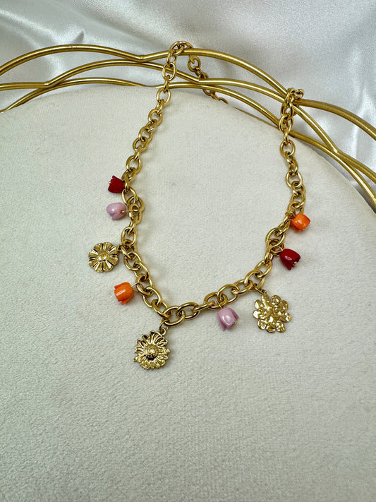 Collana con girasoli e fiori