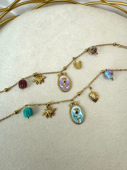 Bracciale con tulipano colorato e ciondoli