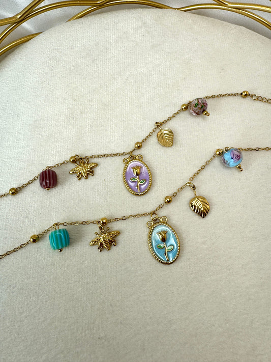 Bracciale con tulipano colorato e ciondoli