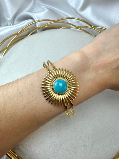 Bracciale rigido con fiore e tondo colorato