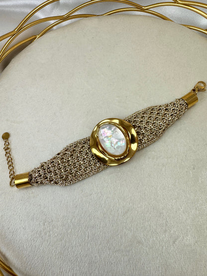 Bracciale maglia morbida con ovale iridescente