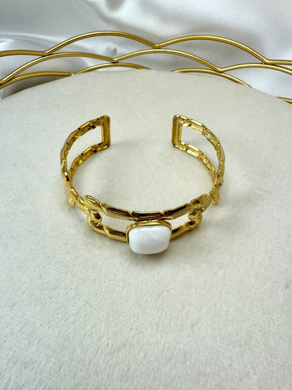 Bracciale rigido bambu con quadrato bianco
