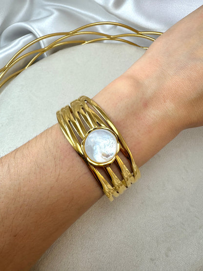 Bracciale rigido basso con tondo bianco