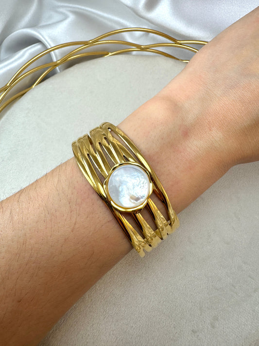 Bracciale rigido basso con tondo bianco