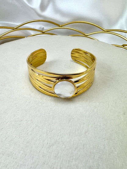 Bracciale rigido basso con tondo bianco