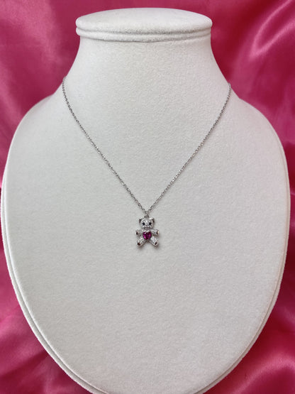 Collana teddy con cuore rosso