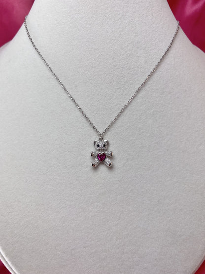 Collana teddy con cuore rosso