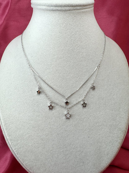 Collana doppio filo con 5 stelle e stellina liscia