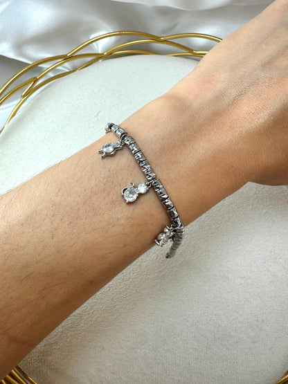 Bracciale con pepite lavorate, gatto, gufo, orsetto