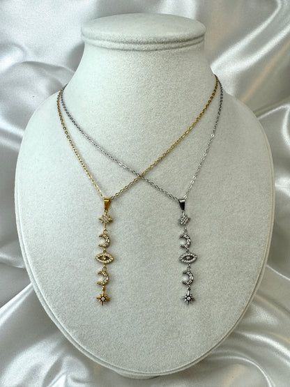 Collana con pendente luna, scintilla, occhio