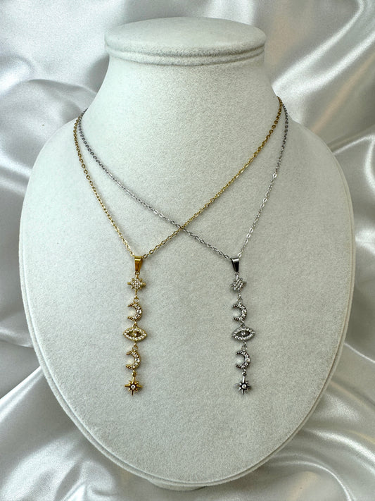 Collana con pendente luna, scintilla, occhio