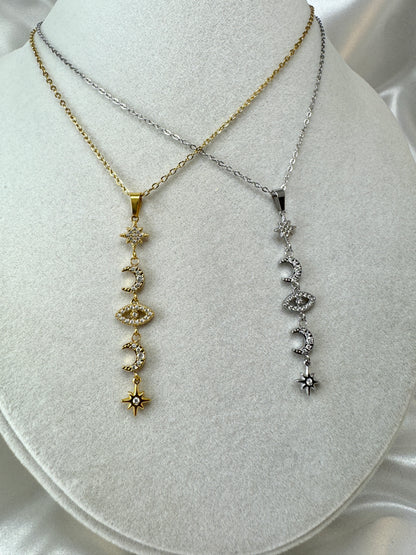 Collana con pendente luna, scintilla, occhio