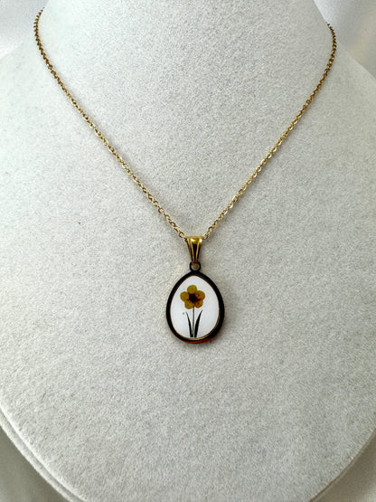 Collana cabochon con fiore giallo